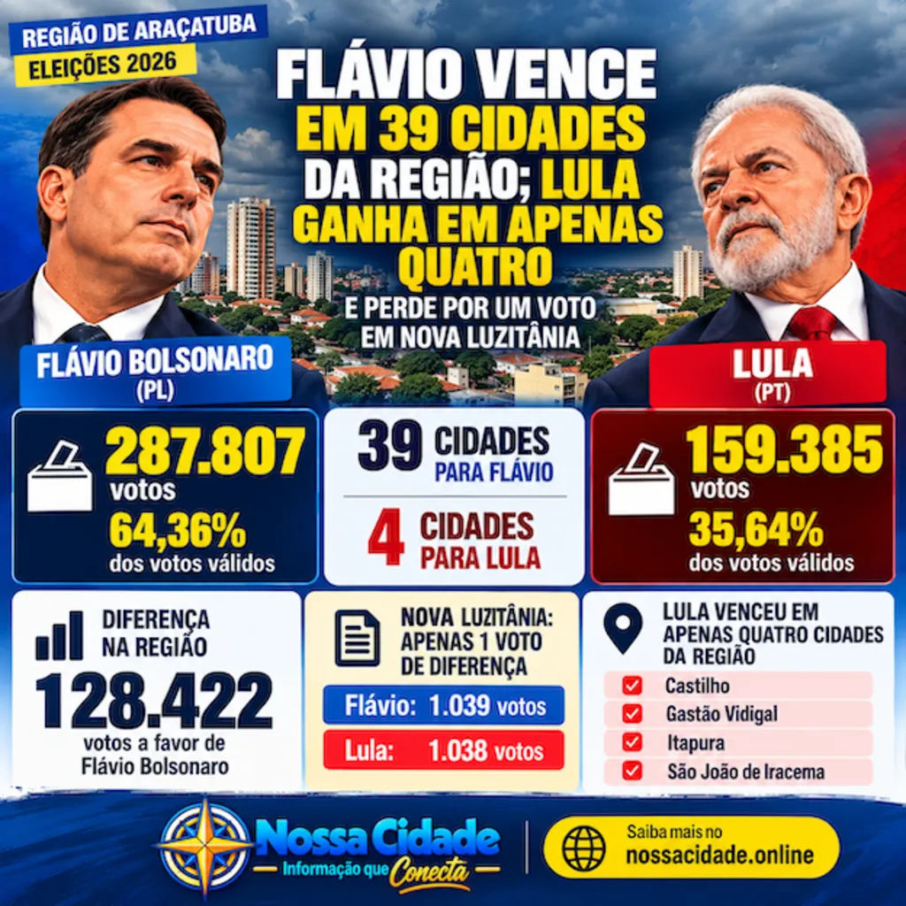 Flávio vence em 39 cidades da região; Lula ganha em quatro e perde por apenas um voto em Nova Luzitânia